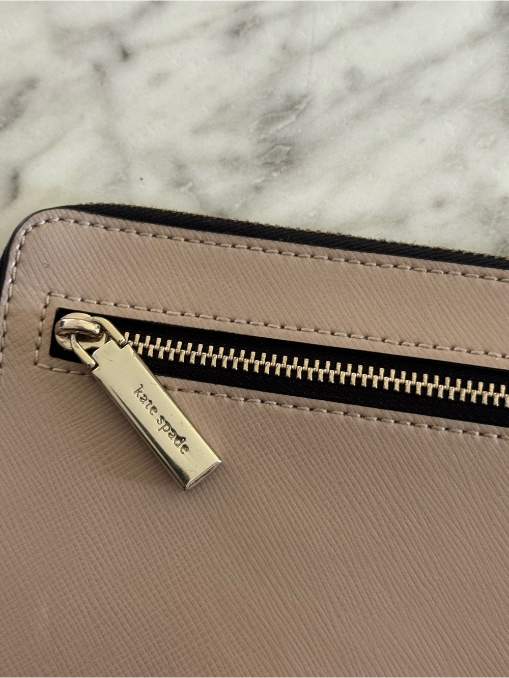 Kate Spade Staci Medium Bicolor Leather L Zip Wristlet Black Beige NWOT - Picture 11 of 13